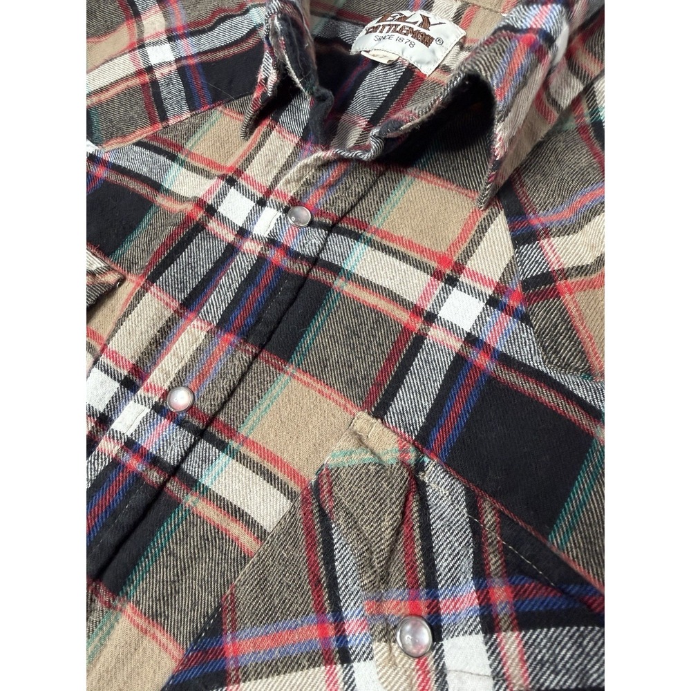Ely Cattleman Western Flannel Shirt XLT Tall Plaid Pearl Snap VTG